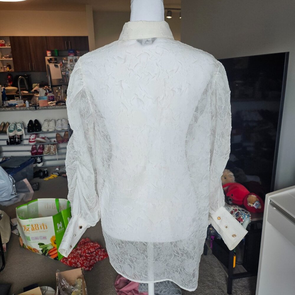 OH L Rose Puff Shirring Blouse Cream - Picture 4 of 6